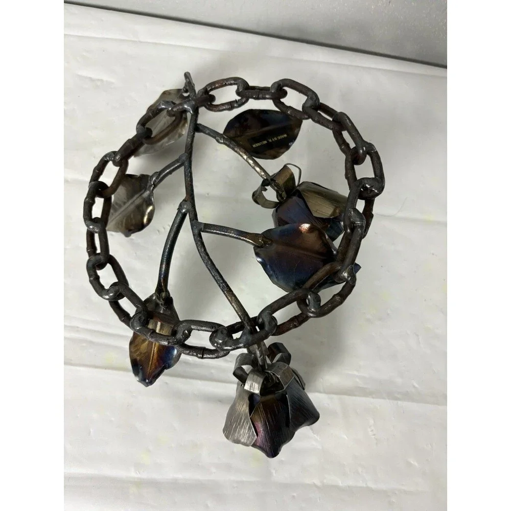 Handmade Welded Metal Rose Sculpture Welded Steel Flower Chain By R. Meuser